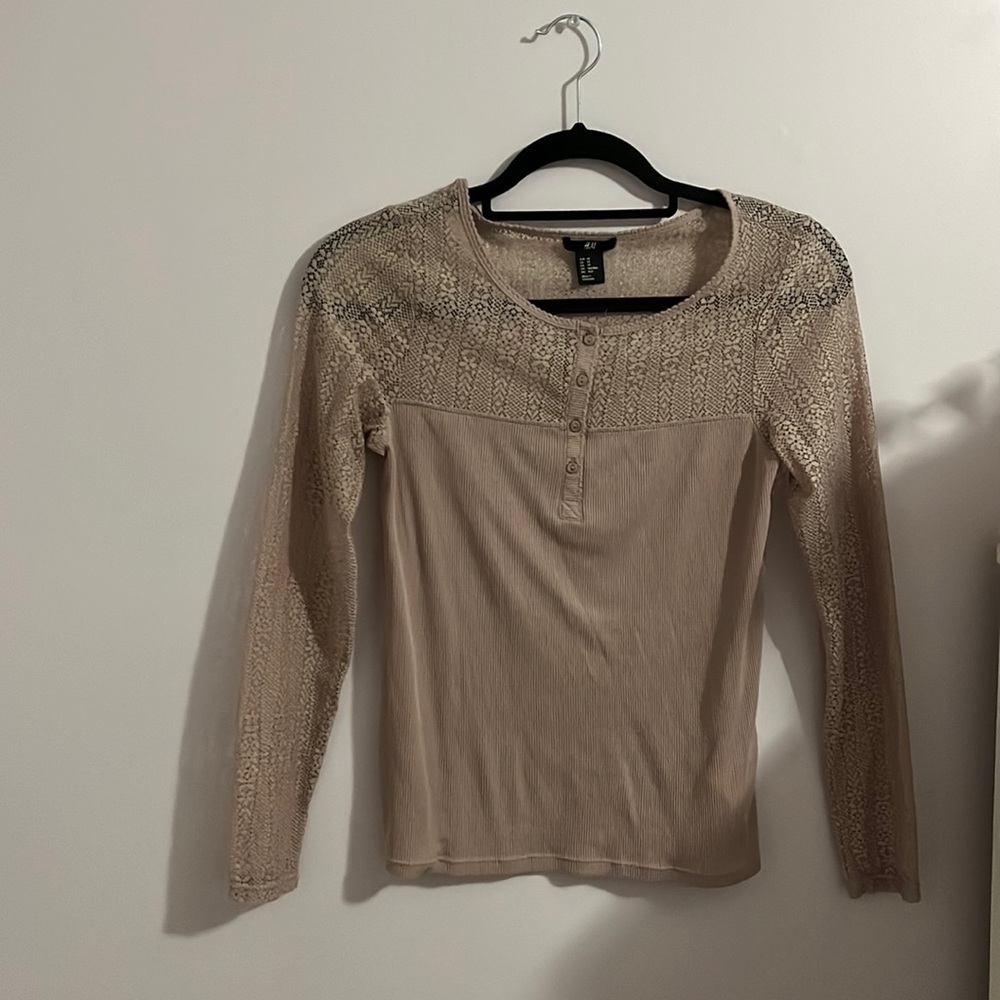 H&M pink full sleeve semi lace top